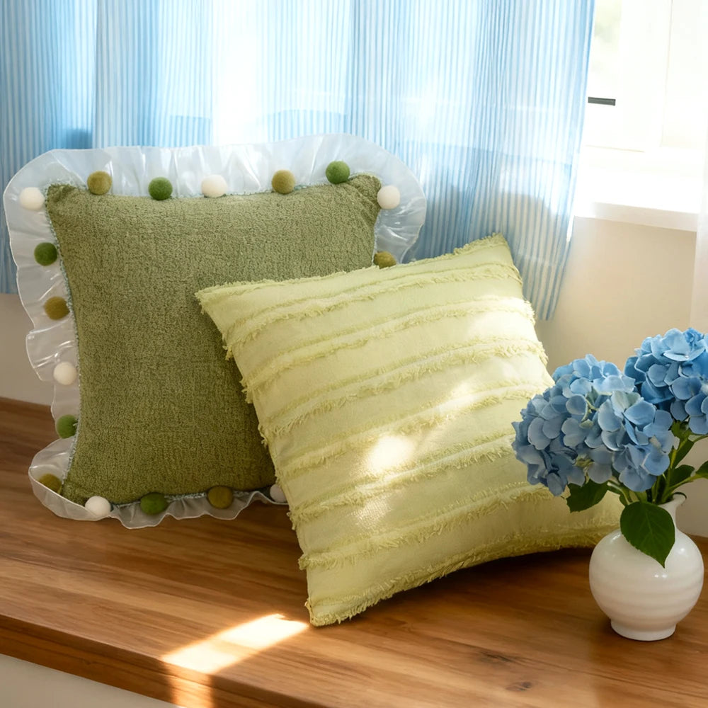 Green Embroidered Towel Pillow Cover
