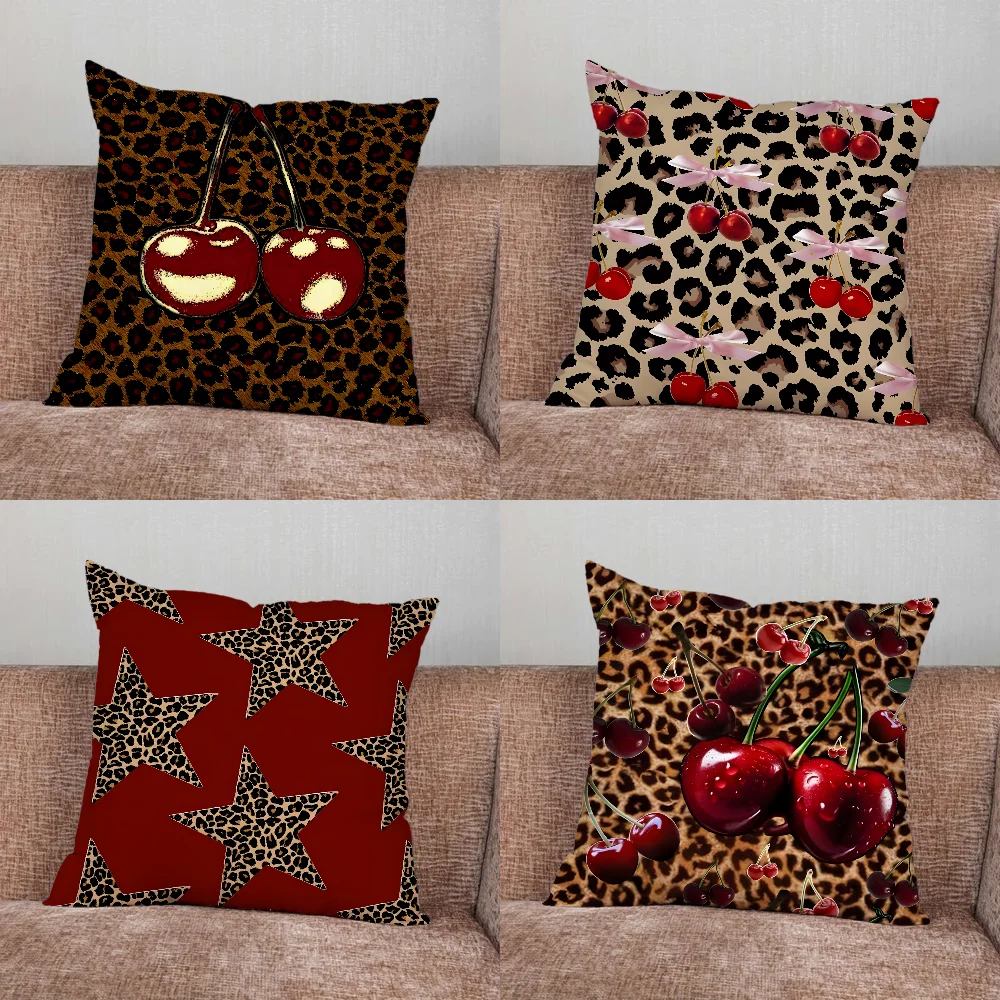 Leopard Cherry Star Pillow Cover