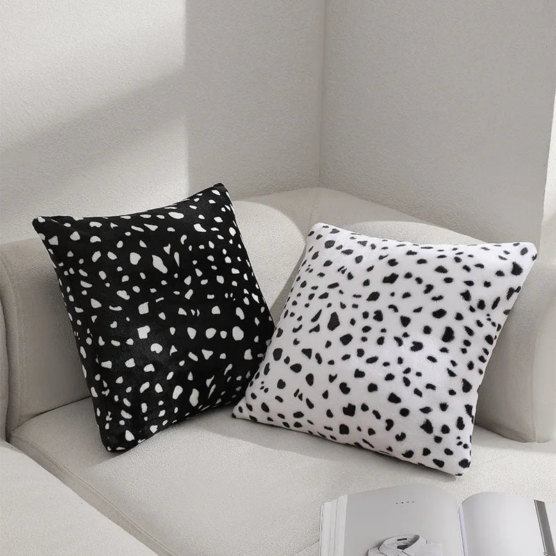 Black White Spotted Plush Pillow Covers Set