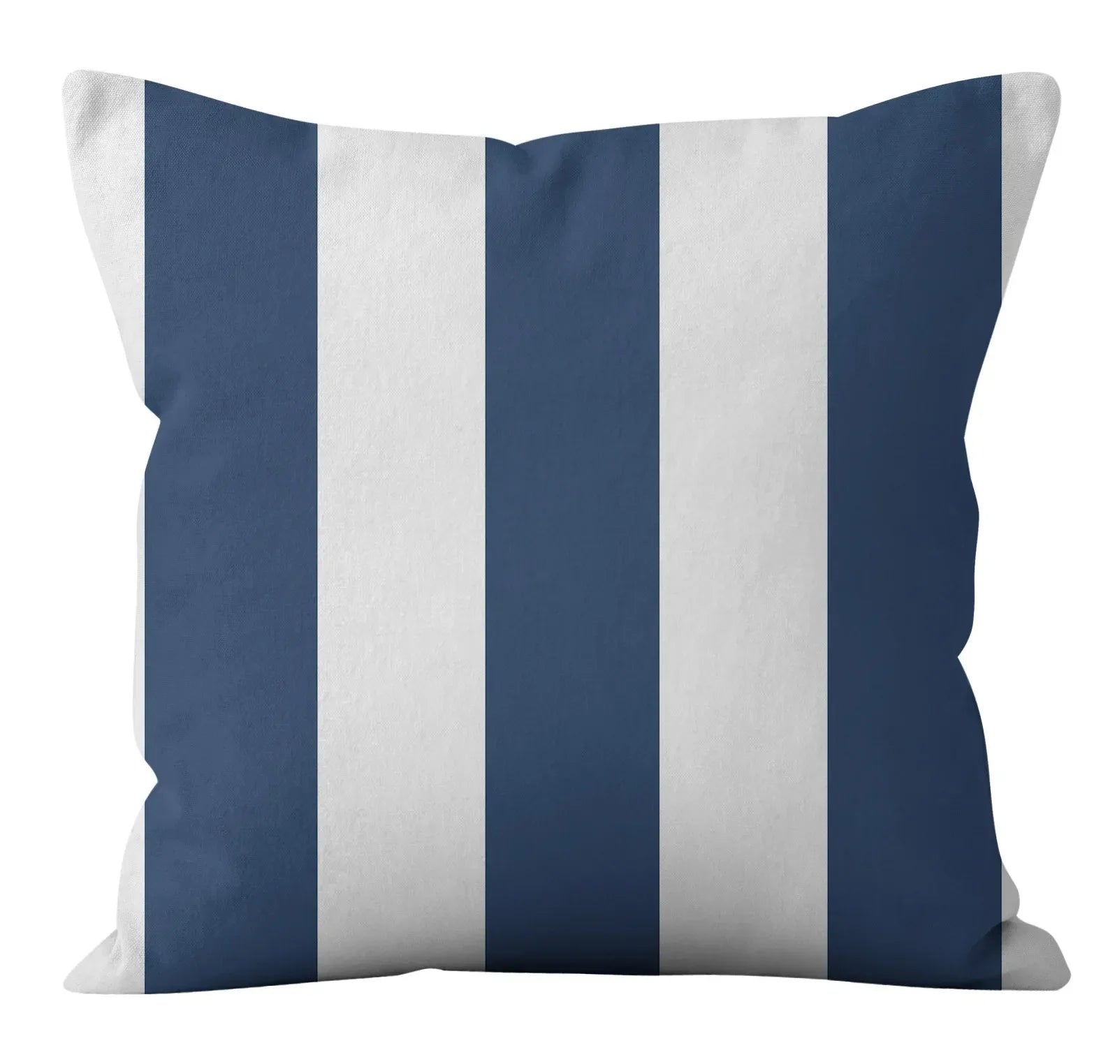 Pillow with blue and white vertical stripes on a white background