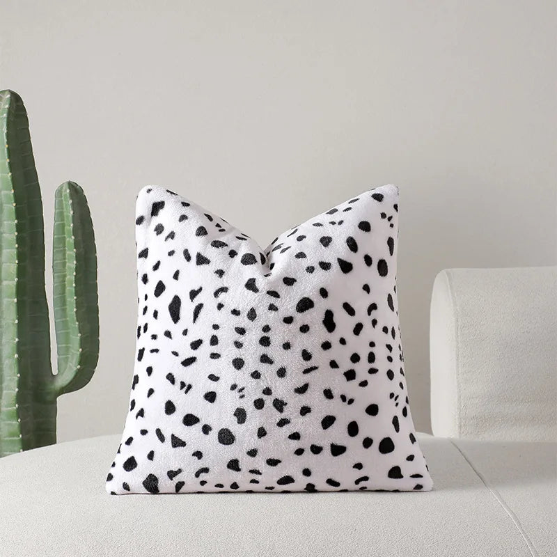 Black White Spotted Plush Pillow Covers Set