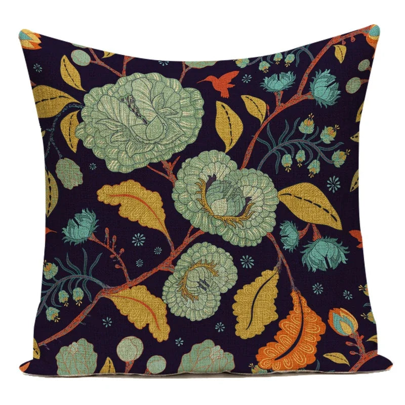 Decorative pillow with floral pattern on a dark background