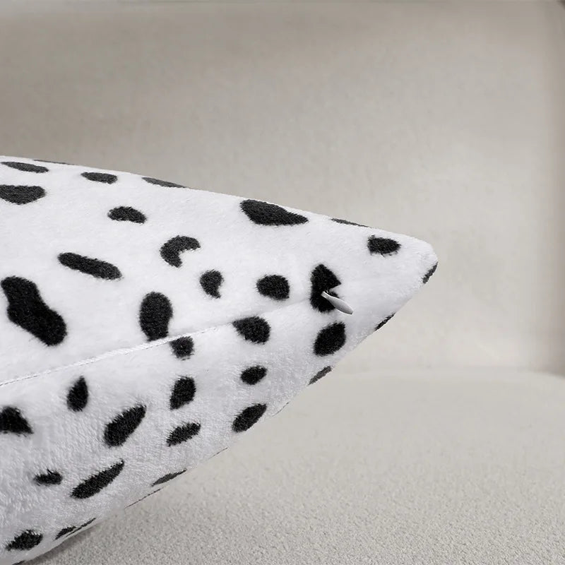 Black White Spotted Plush Pillow Covers Set