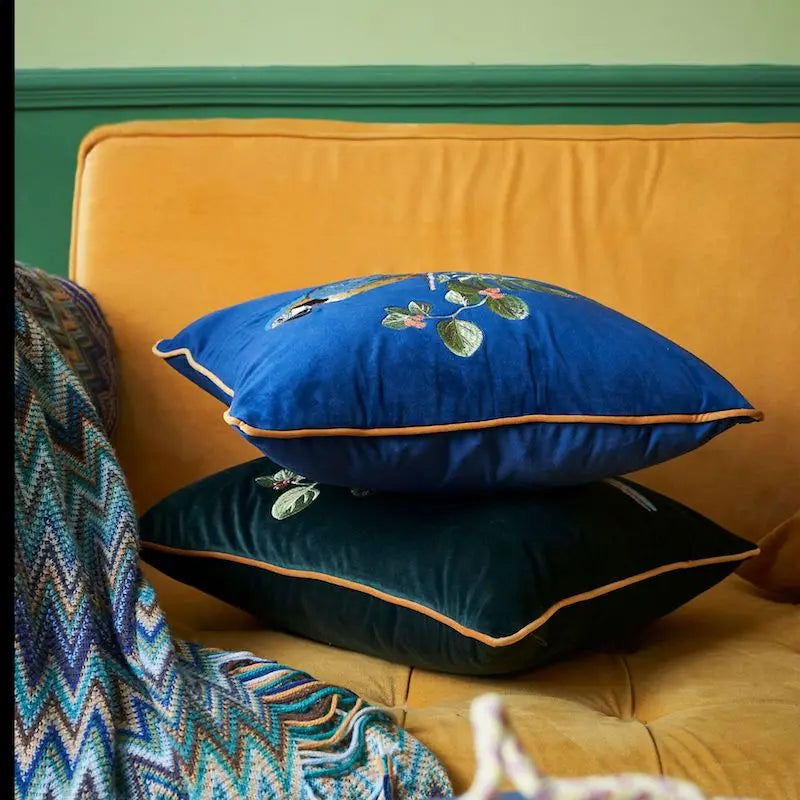 Retro Parrot Embroidered Pillow Cover