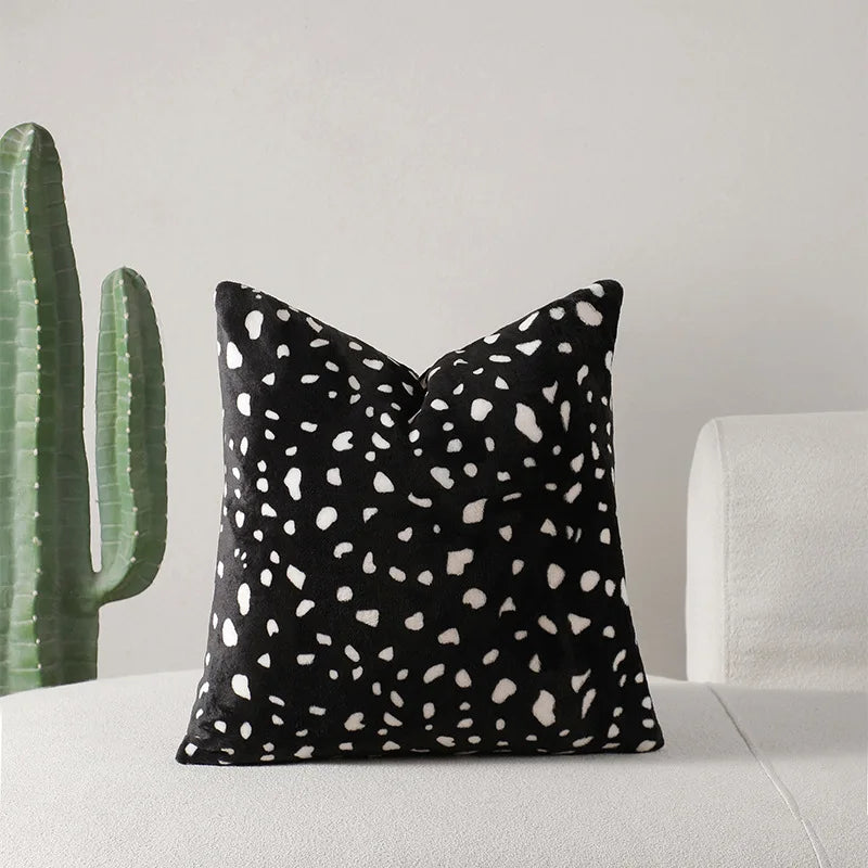 Black White Spotted Plush Pillow Covers Set