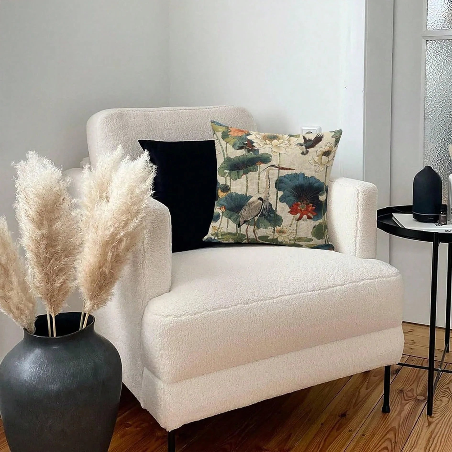 Bird Lotus Vintage Pillow Cover