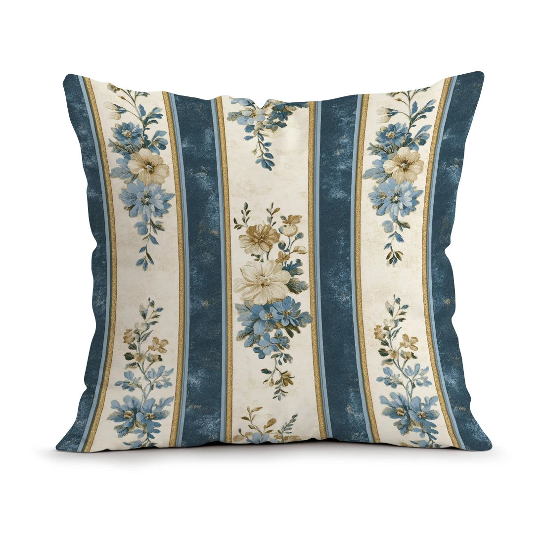 Decorative pillow with floral stripes on a white background