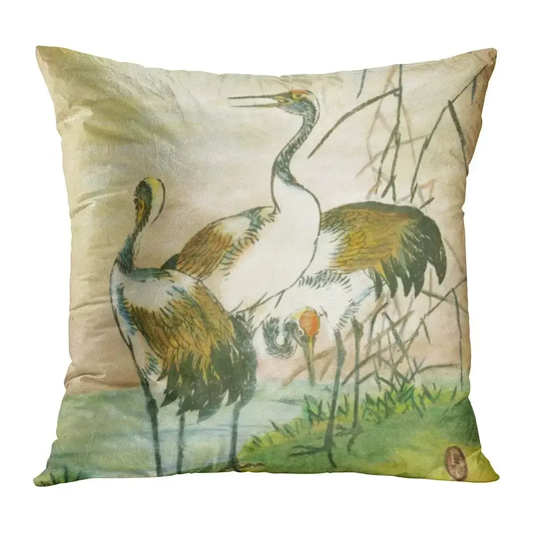 Japanese Crane Linen Pillow Cover