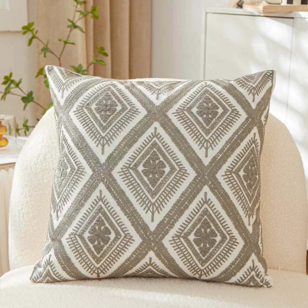 Embroidered Leaf Pillow Cover