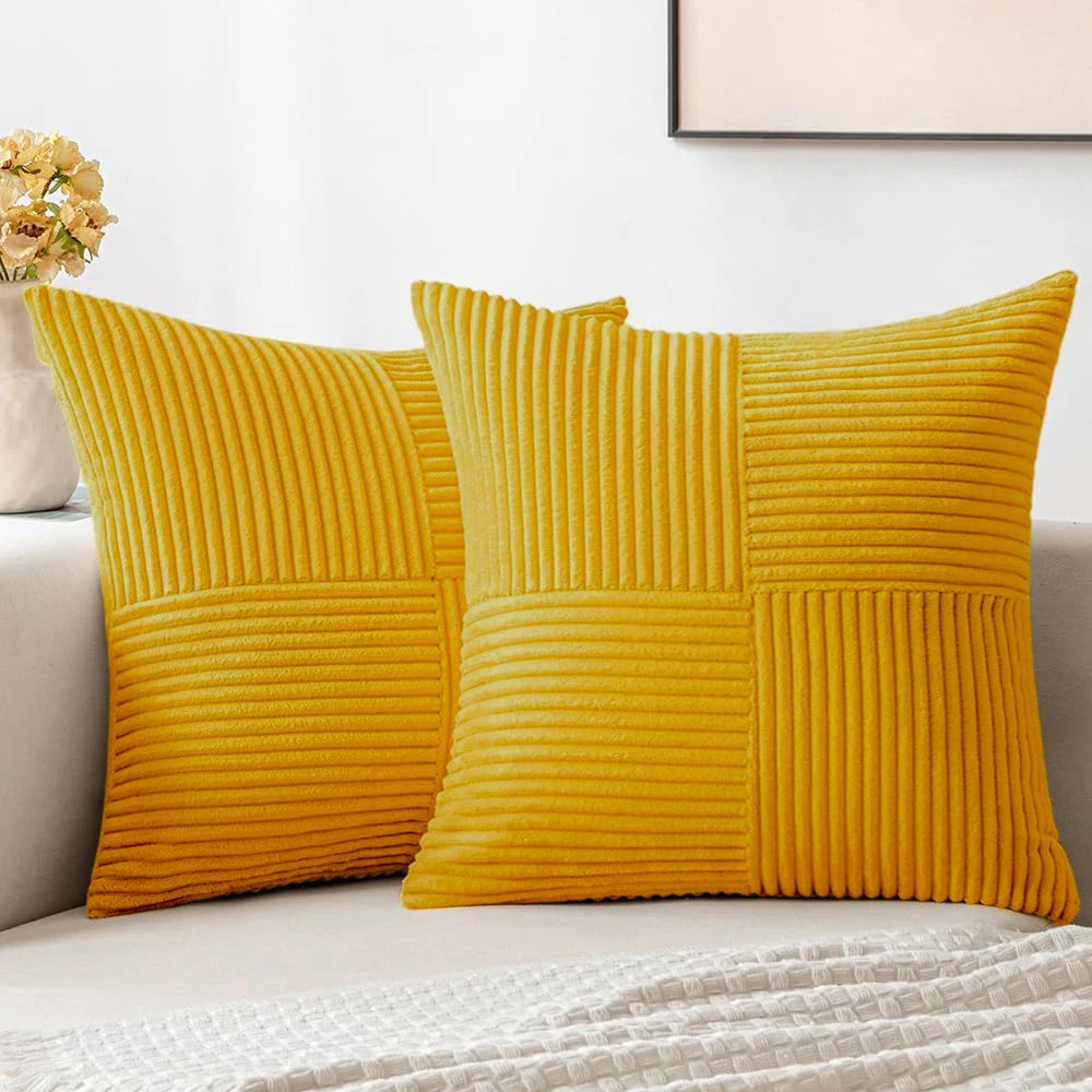 Green Corduroy Striped Pillow Cover
