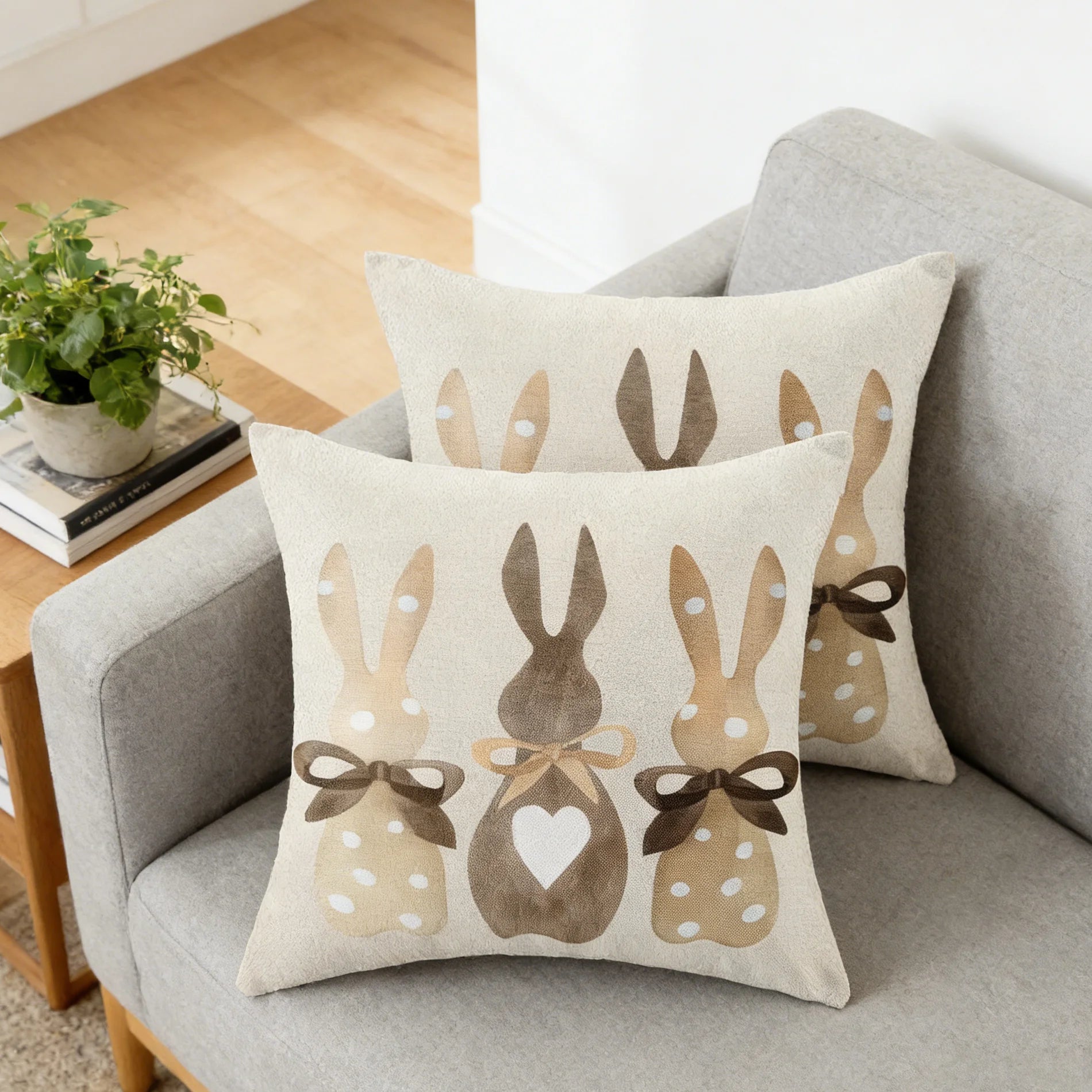 Easter Bunny Floral Pillow Cover