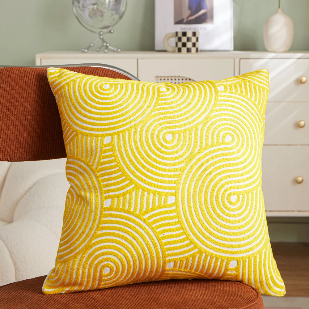 Embroidered Leaf Pillow Cover