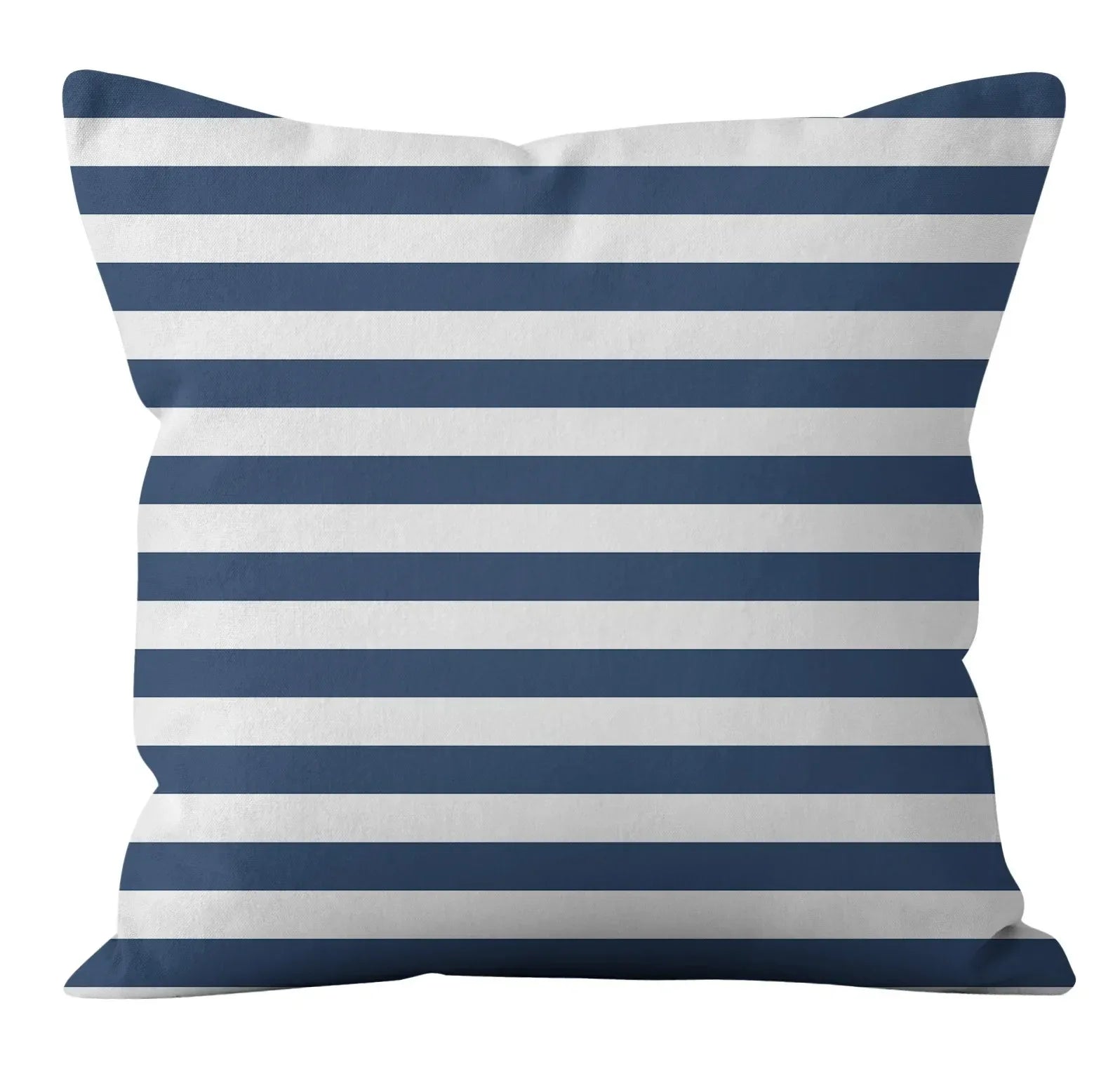 Striped blue and white pillow on a white background