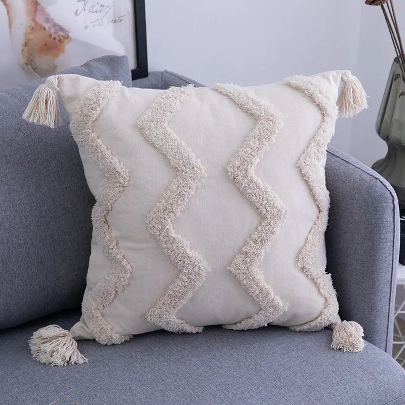 Boho Cotton Linen Tassel Pillow Cover