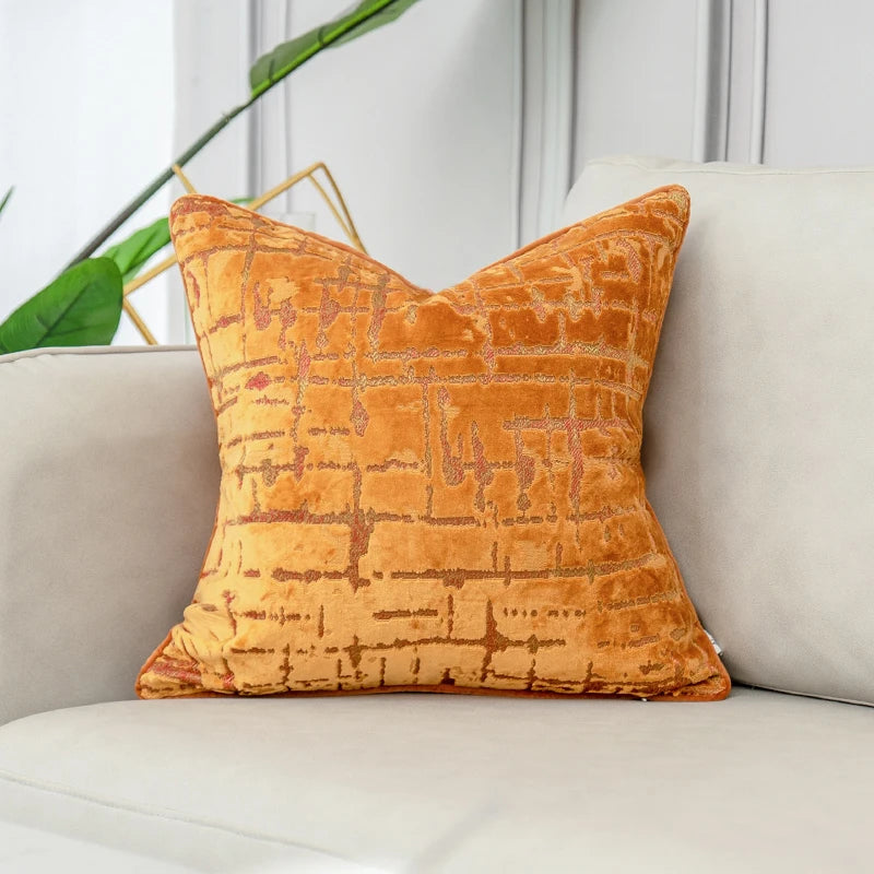 Luxury velvet flocked cushion cover in solid color with soft plush texture design