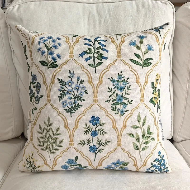 Double-Sided Floral Linen Pillow Cover