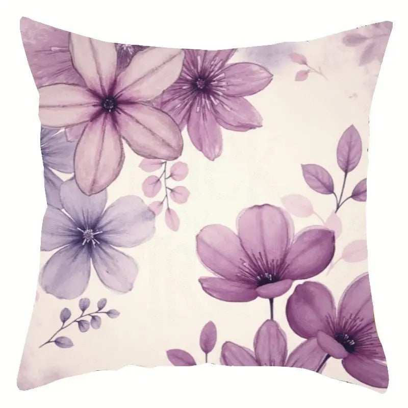 Decorative pillow with purple floral design
