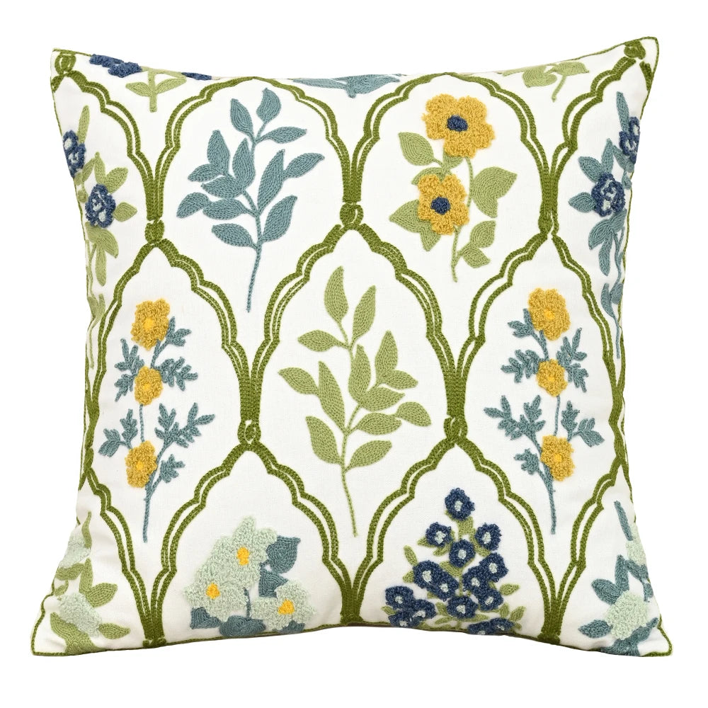 Green Embroidered Towel Pillow Cover