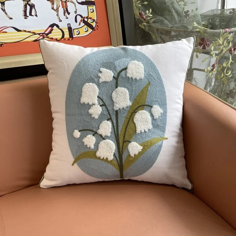 Flower Embroidery Pillow Cover