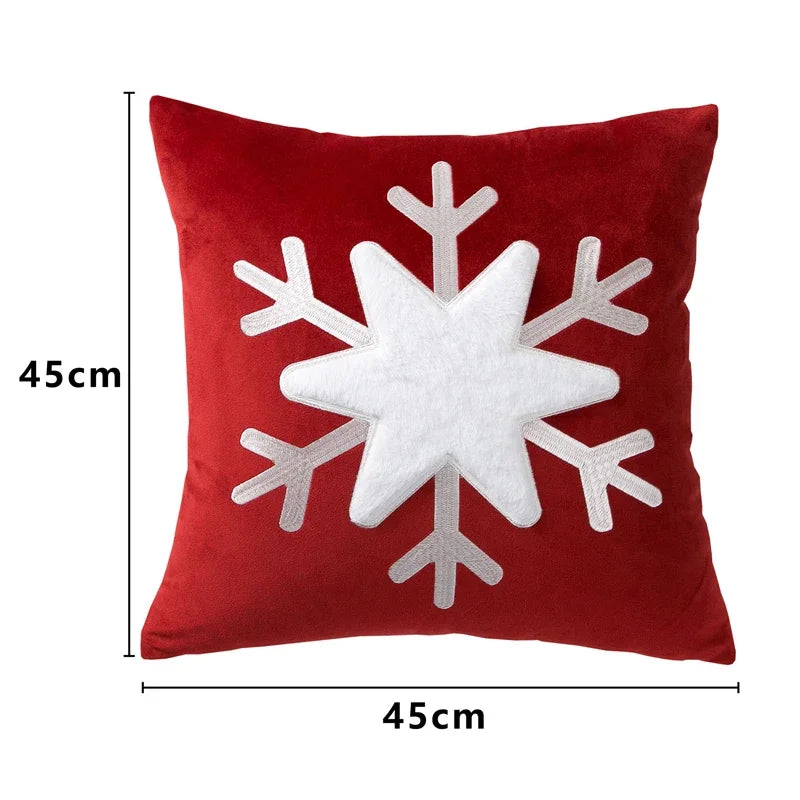 Christmas snowflake velvet pillow cover with festive winter pattern on soft plush fabric