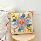 Marine life pillow cover with detailed coral reef scene and vibrant colors