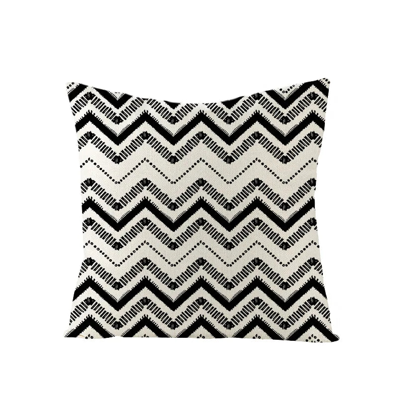 Nordic Black White Geometric Linen Throw Pillow Cover