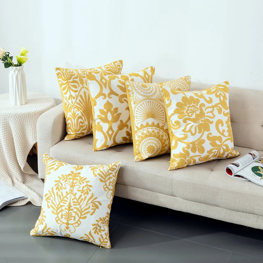 Geometric Embroidered Pillow Cover