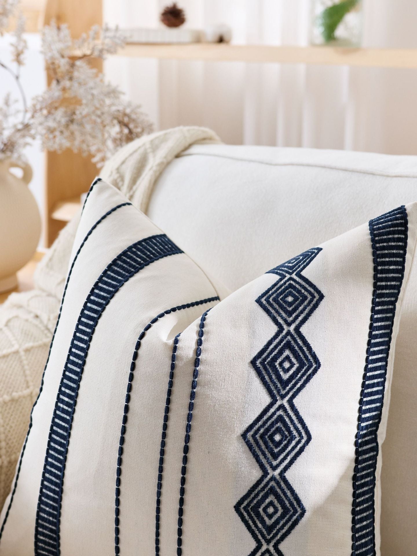 Boho Tufted Striped Pillow Cover