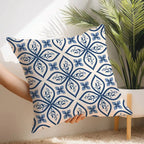 Ink blue geometric plush pillow cover with modern abstract pattern on soft fabric