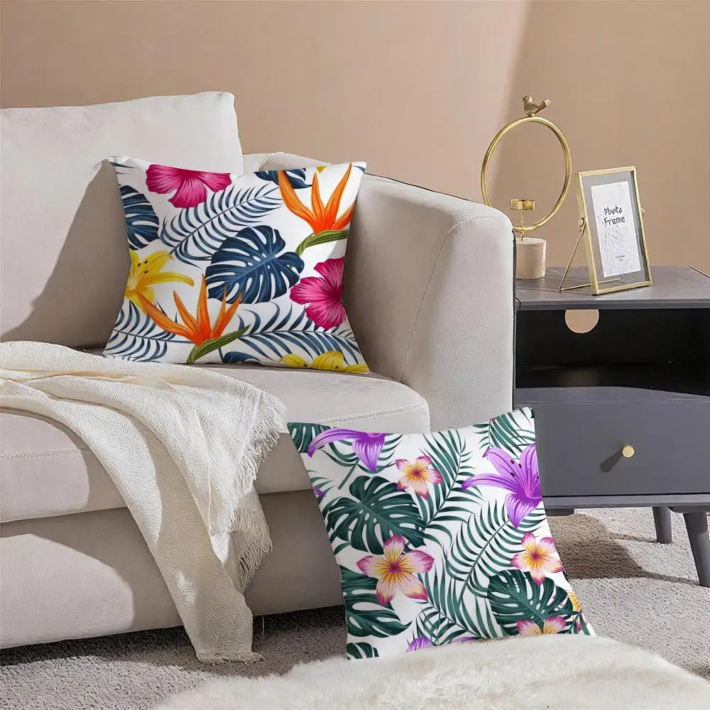Tropical Leaves Floral Pillow Cover