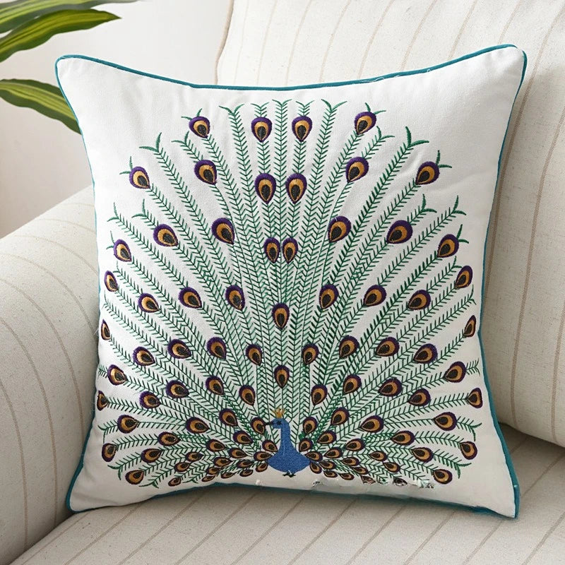 Peacock  Embroidery Animal Pillow Cover