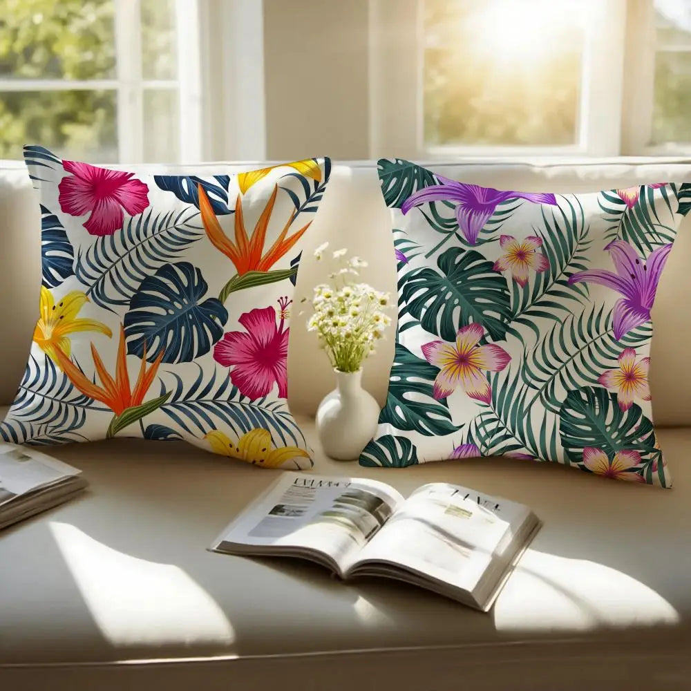 Tropical Leaves Floral Pillow Cover