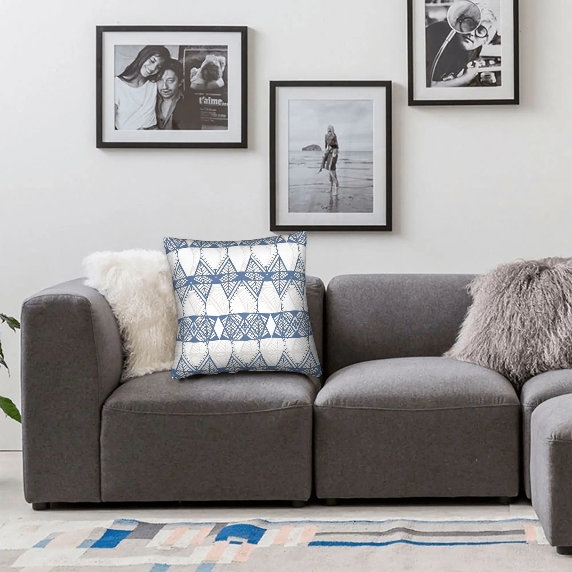 Blue Geometric Doodles Pillow Cover