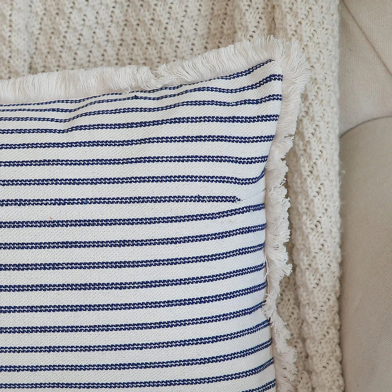 Fringe Striped Cotton Pillow Cover