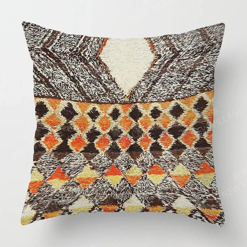 Decorative pillow with geometric pattern on a white background