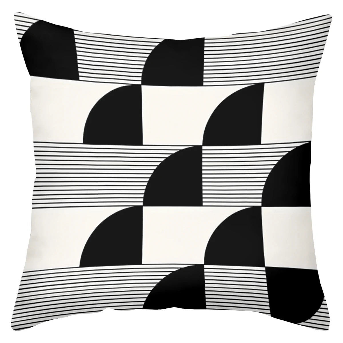 Decorative pillow with black and white geometric pattern