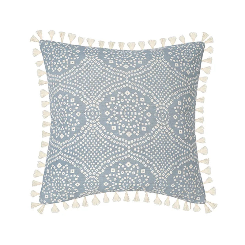 Vintage Blue Green Tassel Pillow Cover