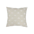 Beige pillow with white butterfly pattern on a white background