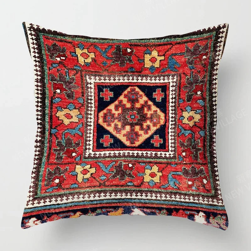 Decorative pillow with intricate patterns on a light gray background
