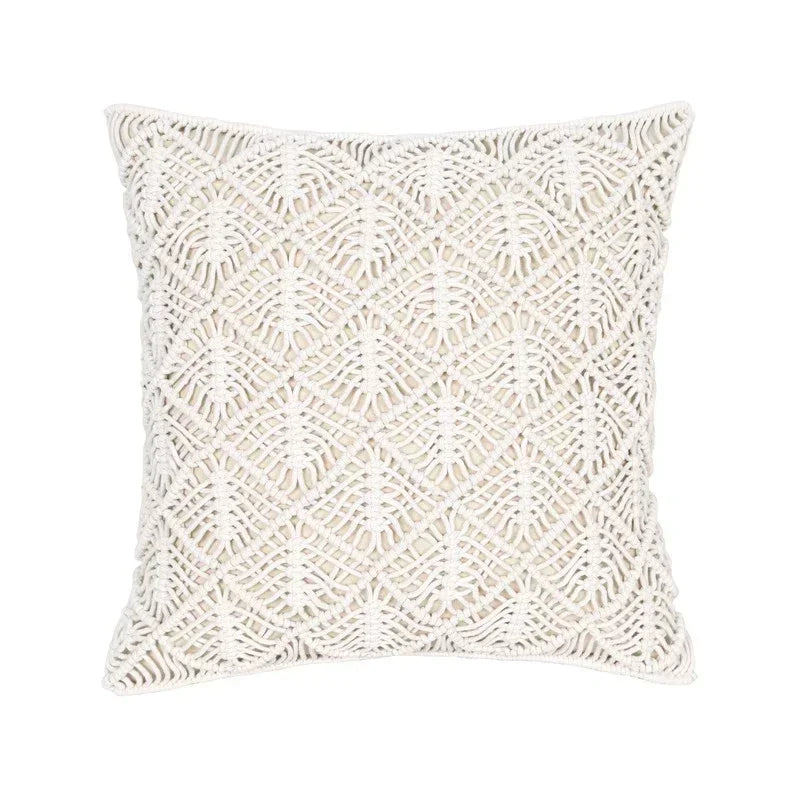 Decorative pillow with a woven pattern on a white background