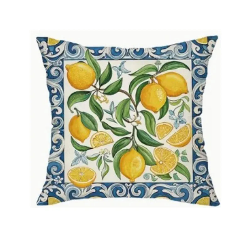 Decorative pillow with lemon pattern on a white background
