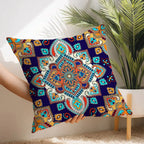 Bohemian mandala pillow cover with bold colorful design 