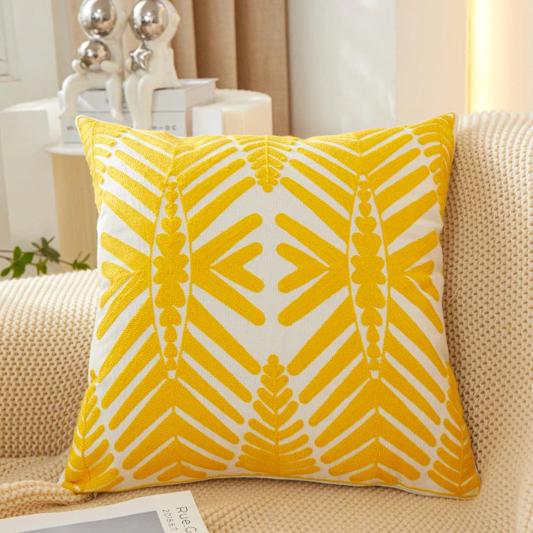 Embroidered Leaf Pillow Cover