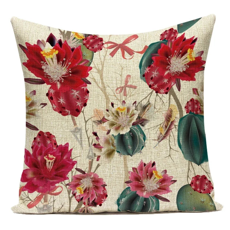 Decorative pillow with floral design on a beige background