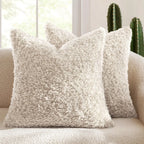 White plush lamb fleece teddy pillow cover with soft curly texture and cozy solid color design
