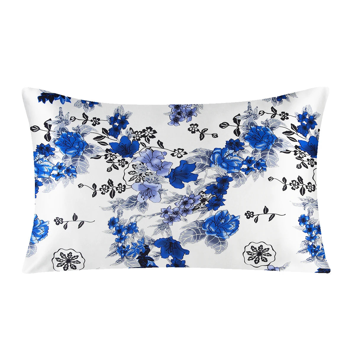 Floral pillowcase with blue flowers on a white background