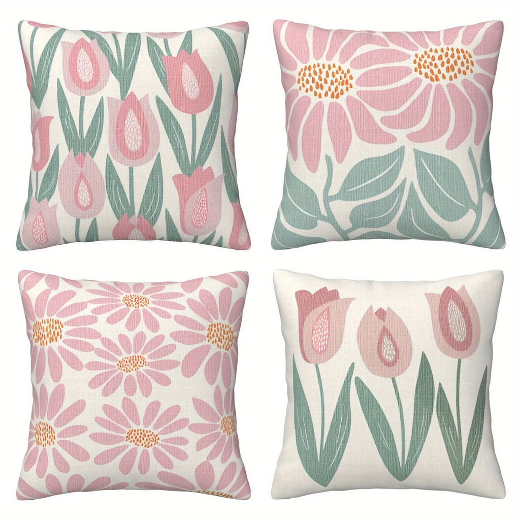 Floral pattern throw pillow cover with soft botanical design on lightweight fabric