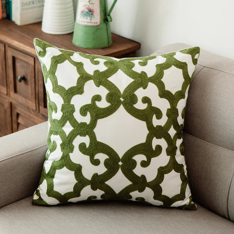 Geometric Embroidered Velvet Pillow Cover
