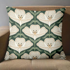 Green floral back cushion pillow cover with botanical pattern on soft durable fabric