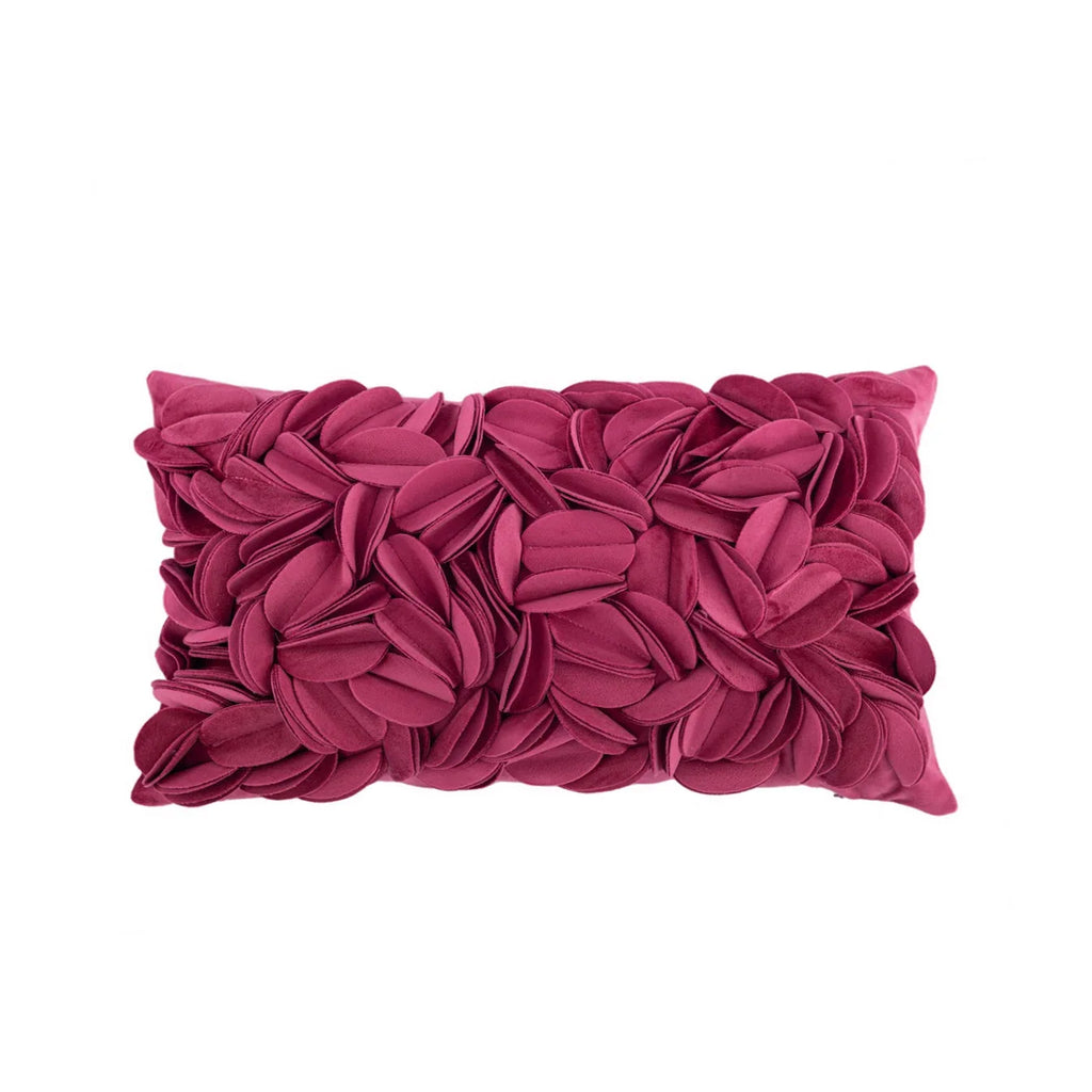 Maroon velvet pillow cover with floral petal embroidery and elegant textured design